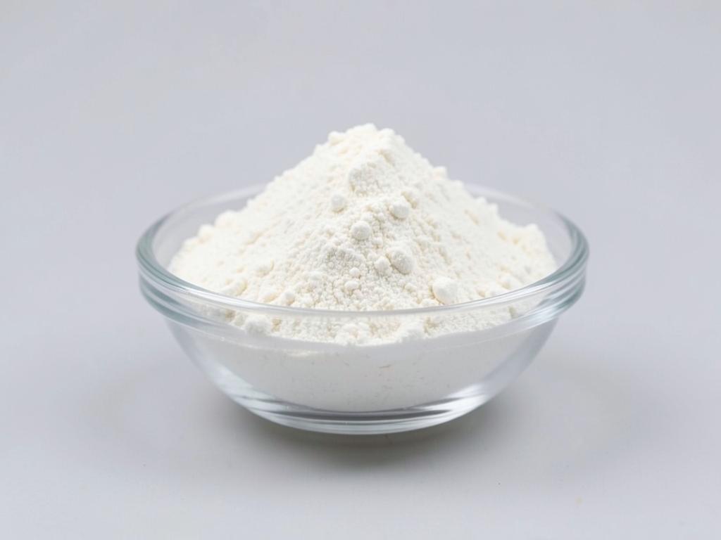 Magnesium Stearate Powder shown as a fine free-flowing powder in a shallow dish in a neutral studio photograph