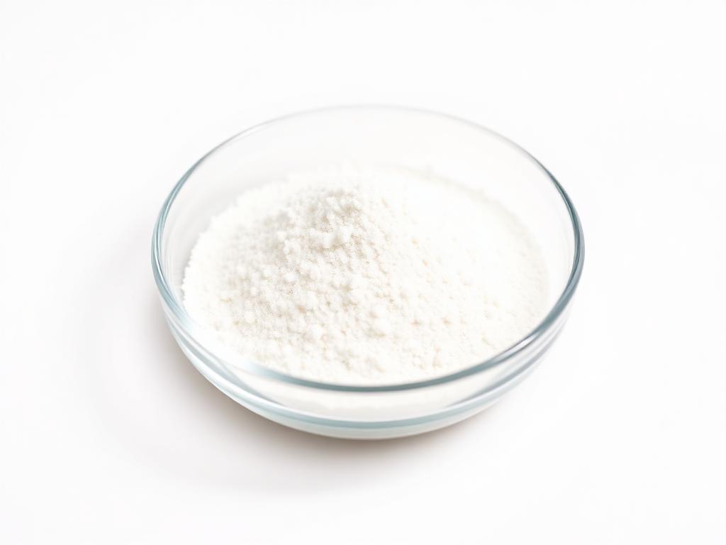 Maltodextrin food grade white fine powder in a laboratory dish
