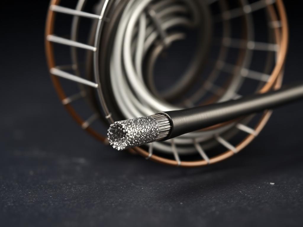 Metal-cored welding wire with a cut end showing the metallic powder core