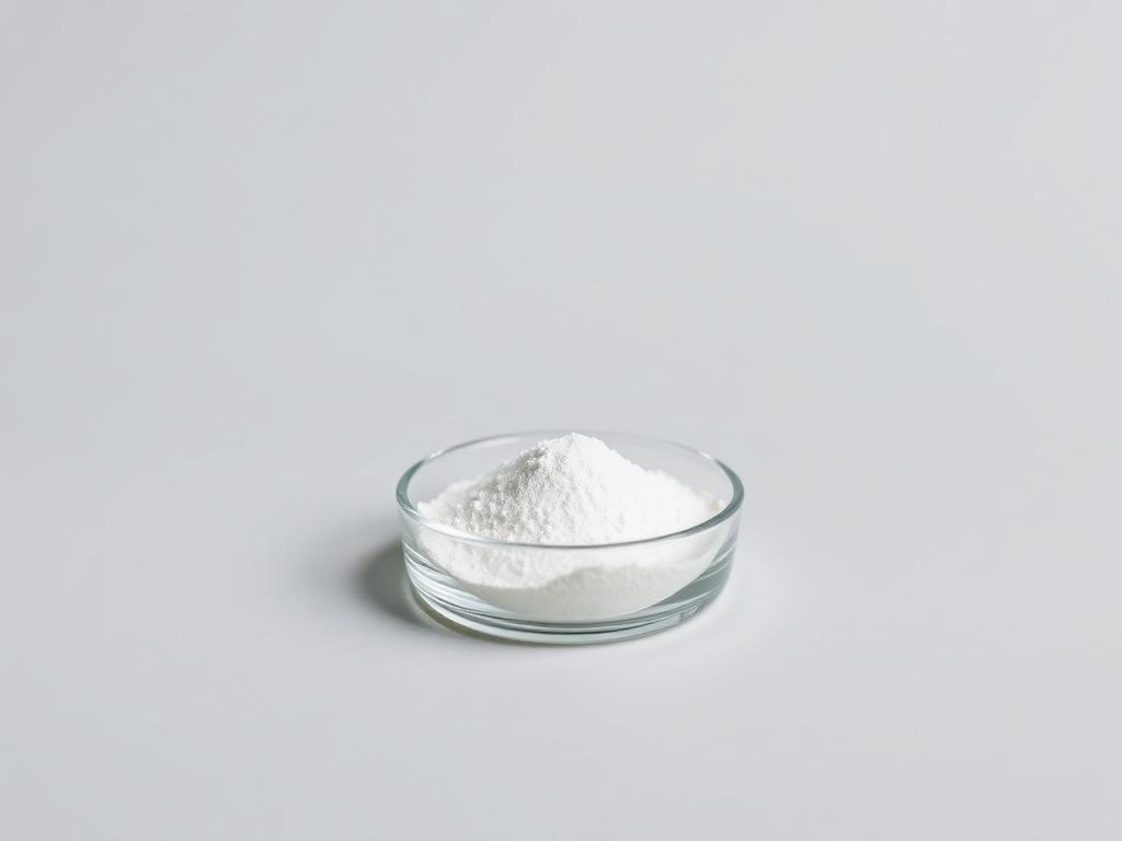 White monopotassium phosphate powder in a glass dish — product illustration