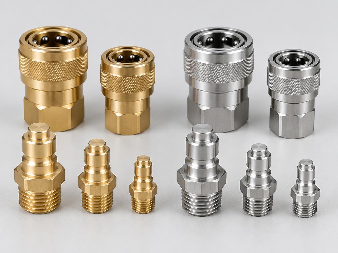 Unbranded mold cooling quick couplings and matching nipples — product illustration