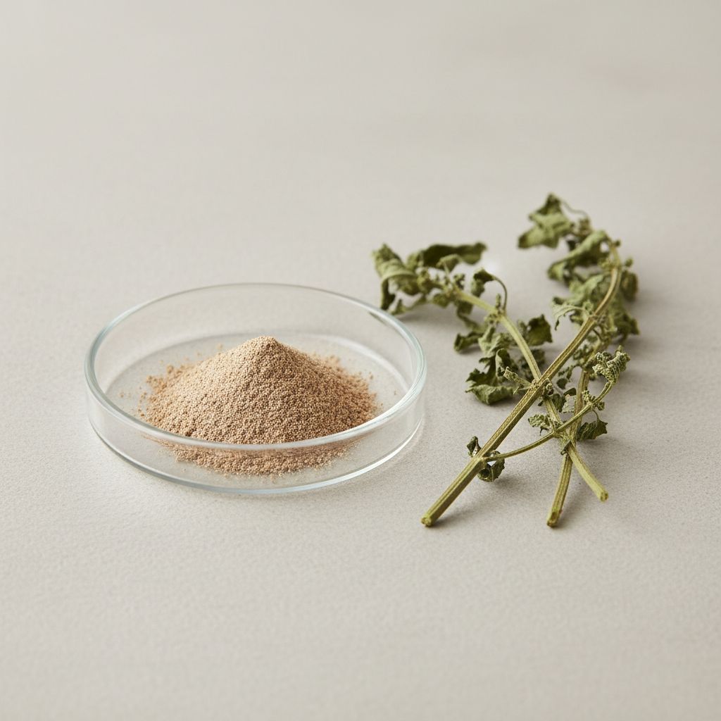 Illustrative studio sample of Motherwort Herb Extract beside Leonurus japonicus source material