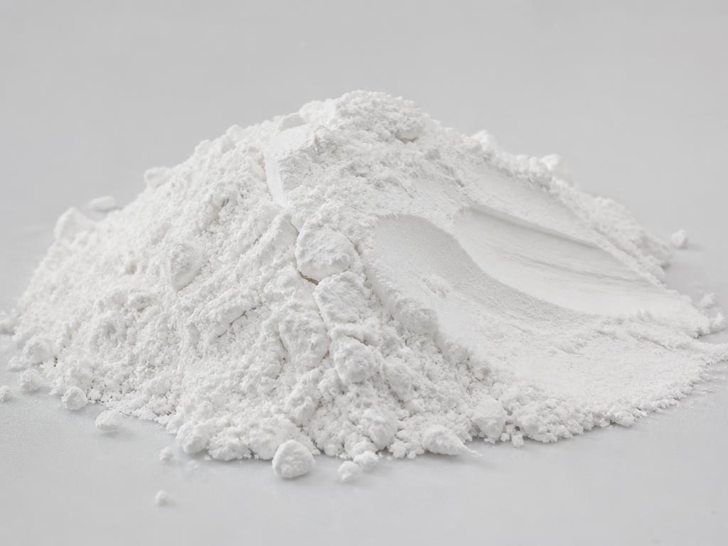 Mung bean starch shown as a bright white fine starch powder heap in a neutral studio photograph