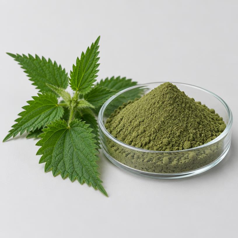 Nettle Leaf Extract — Supplement Grade — studio photograph of fine extract powder, presented as a B2B sourcing category illustration
