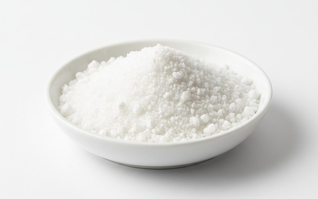 Grade confirmed at quotation — white crystalline powder or small granules, odorless with a bitter taste, exhibiting excellent flow characteristics for dry blending and encapsulation, studio product photograph