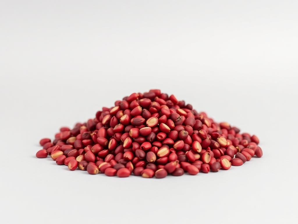 Non-GMO ruby red corn kernels shown as a neutral studio photograph of the pigmented food-use grain
