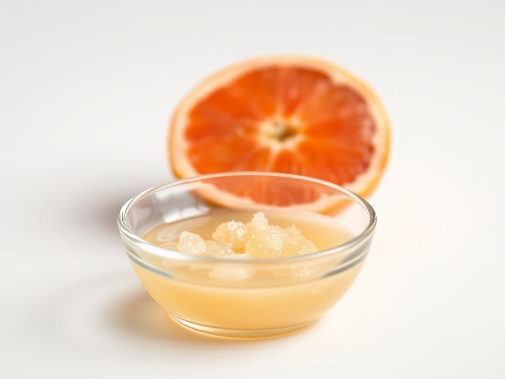 Nootkatone — studio photograph of the pale yellow crystalline solid or viscous liquid as supplied in bulk