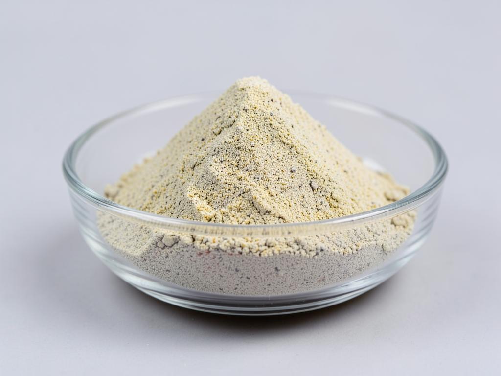 Notoginseng Powder shown as a dried milled botanical powder in a shallow dish in a neutral studio photograph
