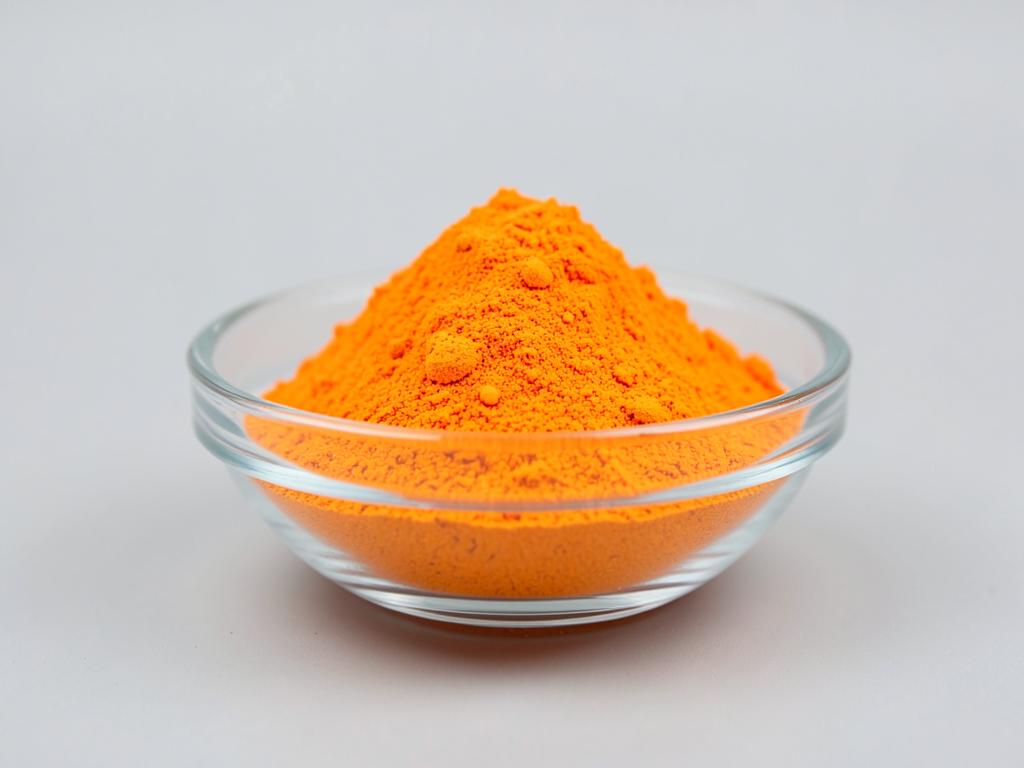 Orange Juice Powder shown as a spray-dried juice powder in a shallow dish in a neutral studio photograph
