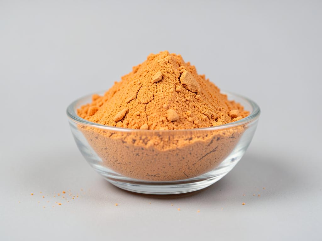 Orange Peel Powder shown as a dried milled botanical powder in a shallow dish in a neutral studio photograph