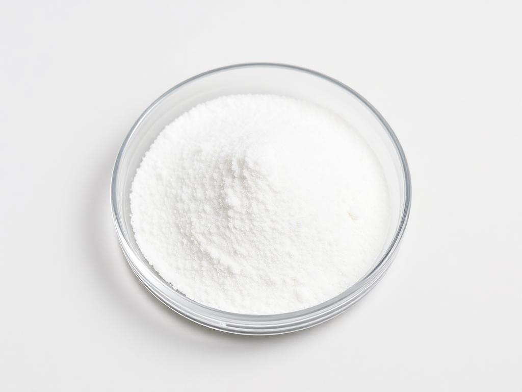 White oxalic acid powder in a plain glass dish — studio category illustration