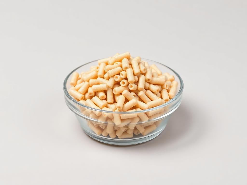 Small heap of pale oxygen scavenger masterbatch pellets on a neutral studio background
