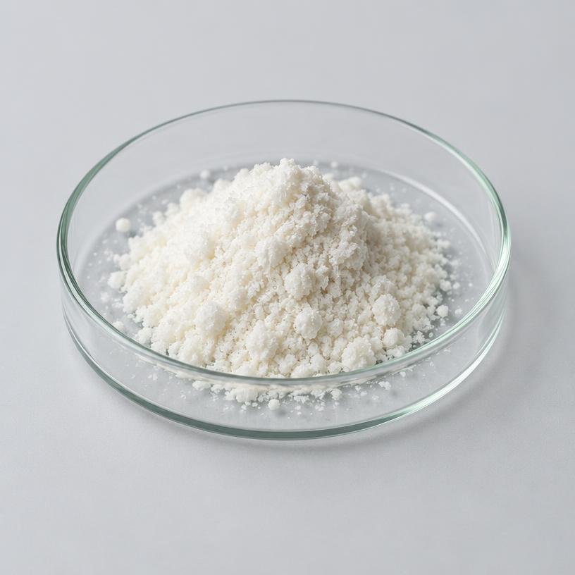 Para-Aminobenzoic Acid (PABA) — Supplement Grade — studio photograph of white to off-white crystalline powder, presented as a B2B sourcing category illustration