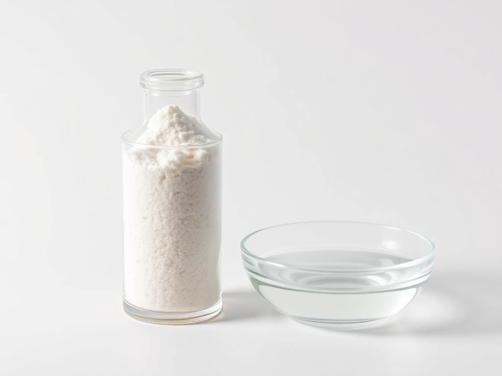 PDRN / Sodium DNA — studio photograph of the white to off-white powder or aqueous solution as supplied in bulk