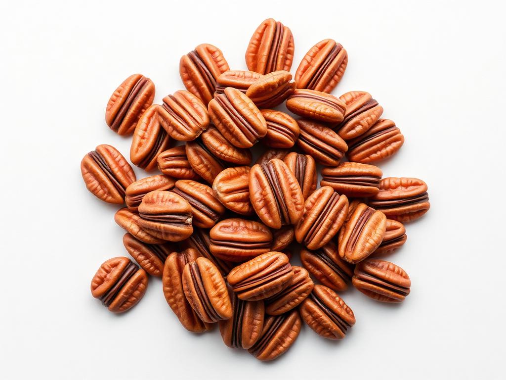 Pecans shown as a neutral studio product photograph of the bulk material