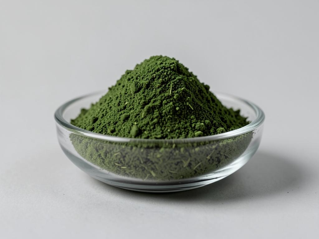 Peppermint Leaf Powder shown as a dried milled botanical powder in a shallow dish in a neutral studio photograph