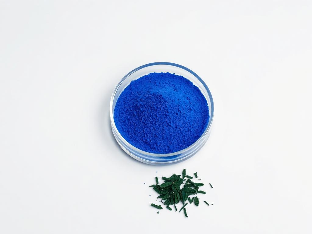 Phycocyanin shown as a neutral studio product photograph of the bulk material