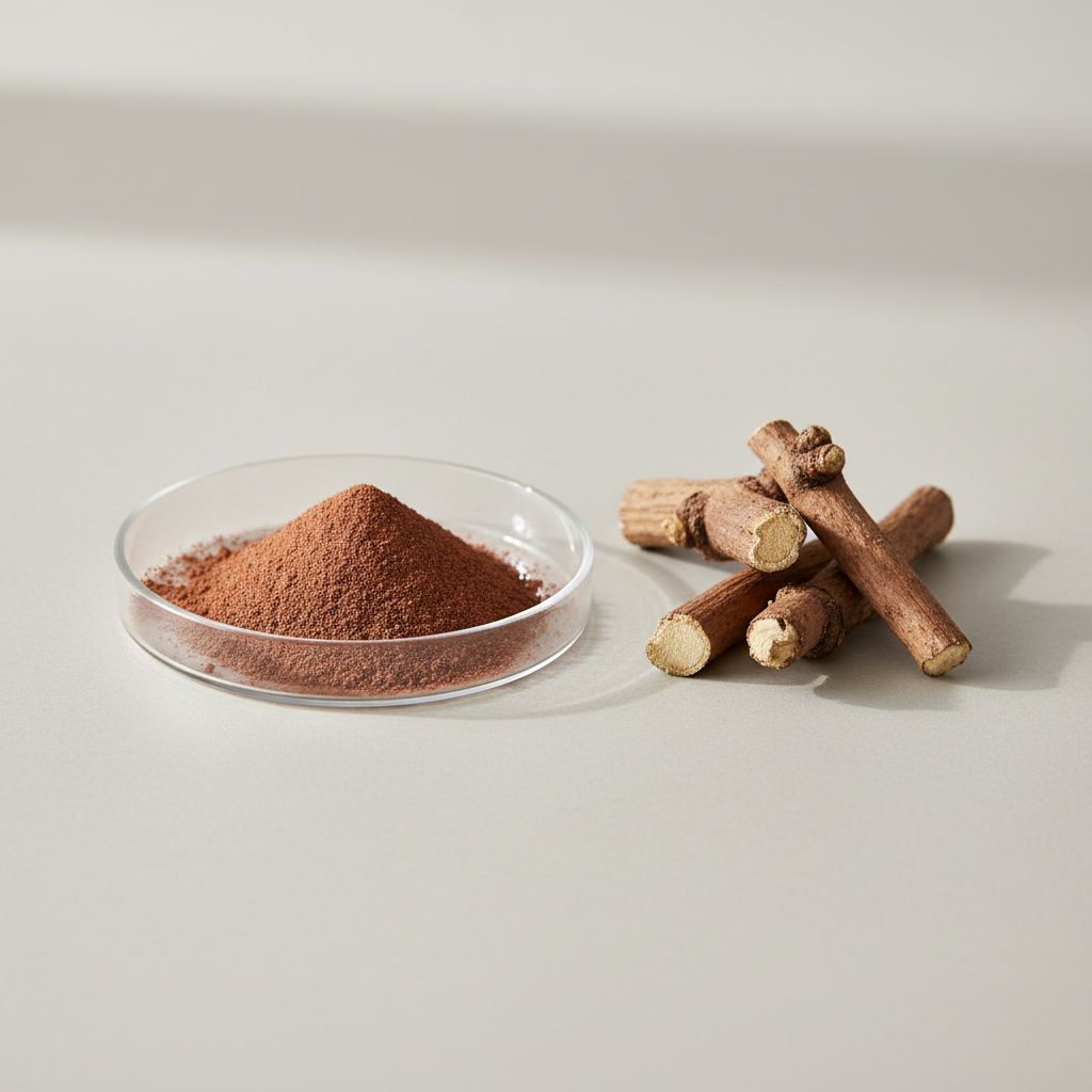 Illustrative studio sample of Giant Knotweed (Polygonum Cuspidatum) Extract beside Reynoutria japonica source material