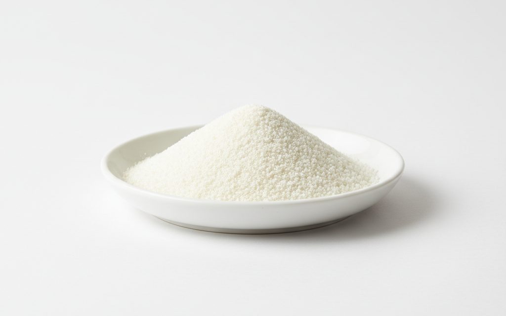 Grade confirmed at quotation — a white to light yellow, free-flowing granular powder that forms a clear, viscous solution in water, studio product photograph