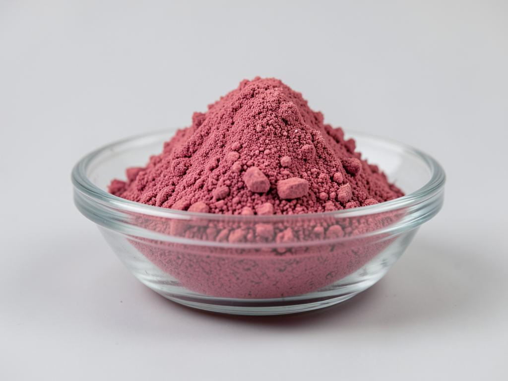 Pomegranate Powder shown as a fine dried fruit or vegetable powder in a shallow dish in a neutral studio photograph