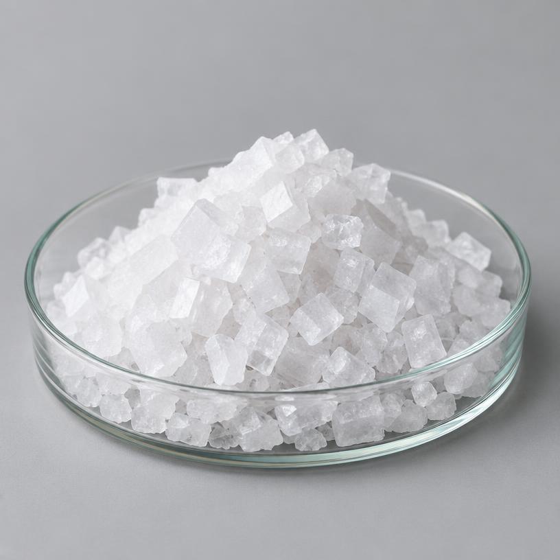 Potassium Iodide — Industrial Grade — studio photograph of white crystalline powder, presented as a B2B sourcing category illustration