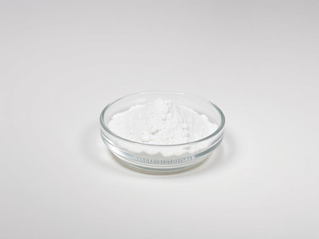 White potassium nitrate crystalline powder in a glass dish — product illustration