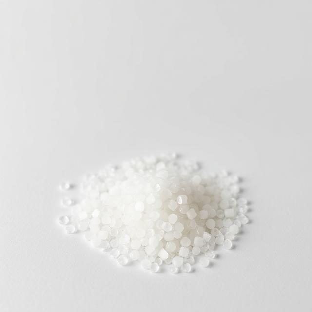 Polypropylene impact modifier pellets shown as a neutral studio product photograph