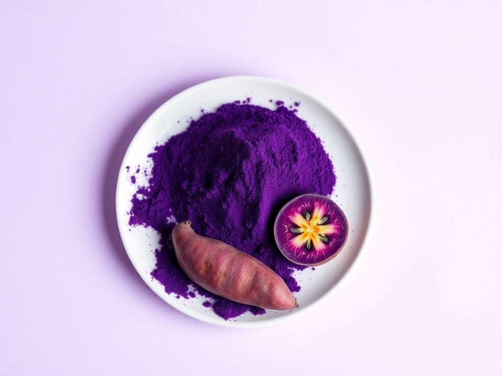Purple Sweet Potato Colour — studio photograph of the deep purple powder or liquid concentrate as supplied in bulk