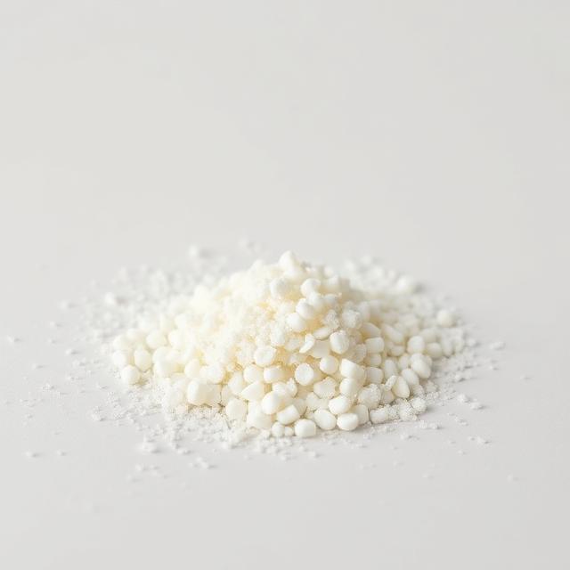 PVC lubricant flakes and pastilles shown as a neutral studio product photograph