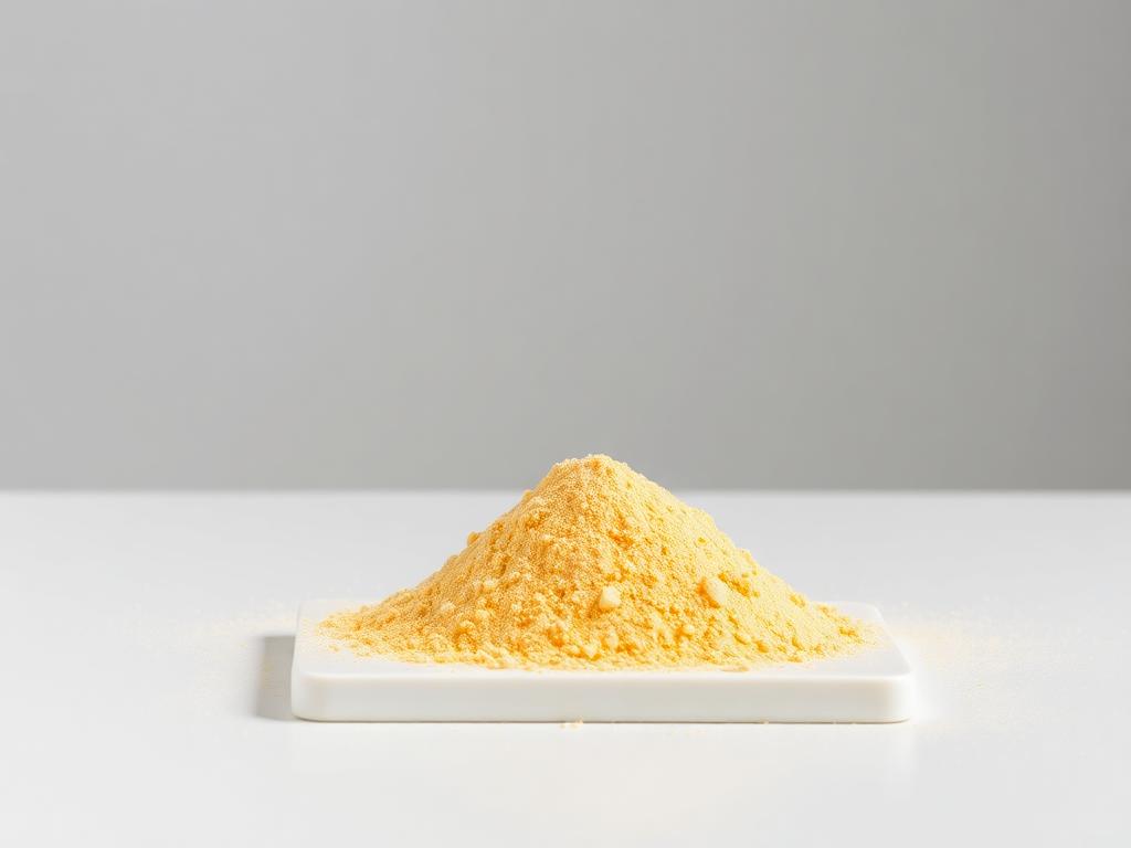 Quercetin shown as a neutral studio product photograph of the bulk material
