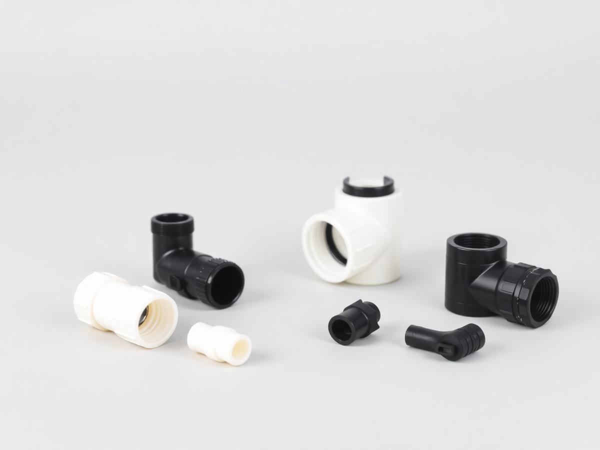 Plastic quick-connect coupling halves and tube connectors — product illustration