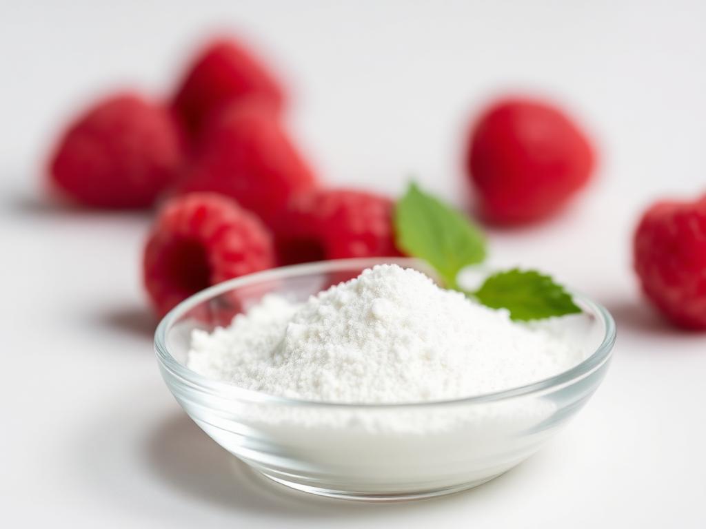 Natural Raspberry Ketone — studio photograph of the white to off-white crystalline powder as supplied in bulk