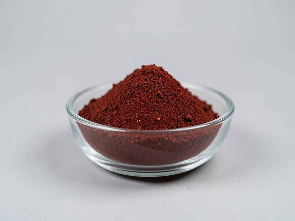 Reishi Mushroom Extract (Polysaccharides) shown as a fine concentrated extract powder in a shallow dish in a neutral studio photograph
