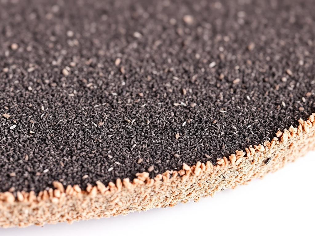 Macro view of a resin fiber disc showing the resin-bonded abrasive grain coating and the vulcanised fibre backing edge