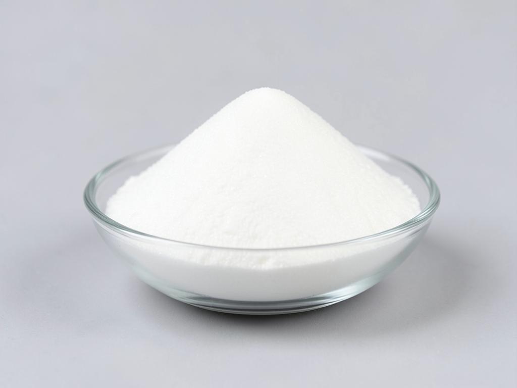 Rice starch shown as an ultra-fine soft white powder mound with a smooth surface in a neutral studio photograph