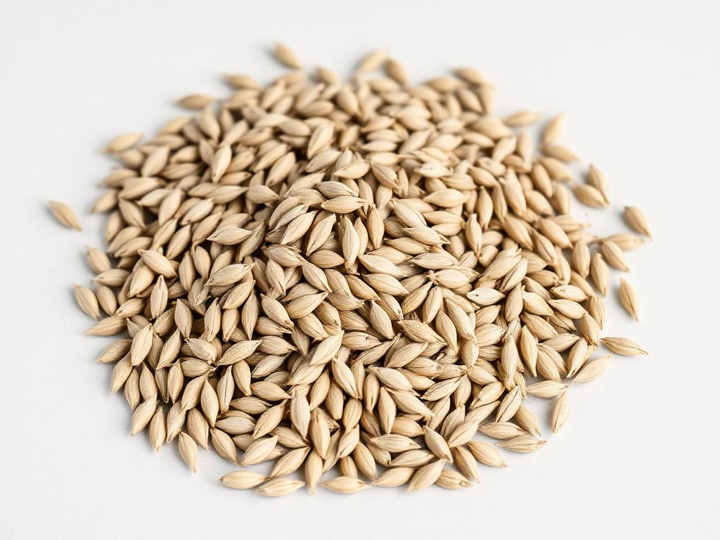 Rye seed for sowing shown as a neutral studio product photograph of certified planting seed in bulk