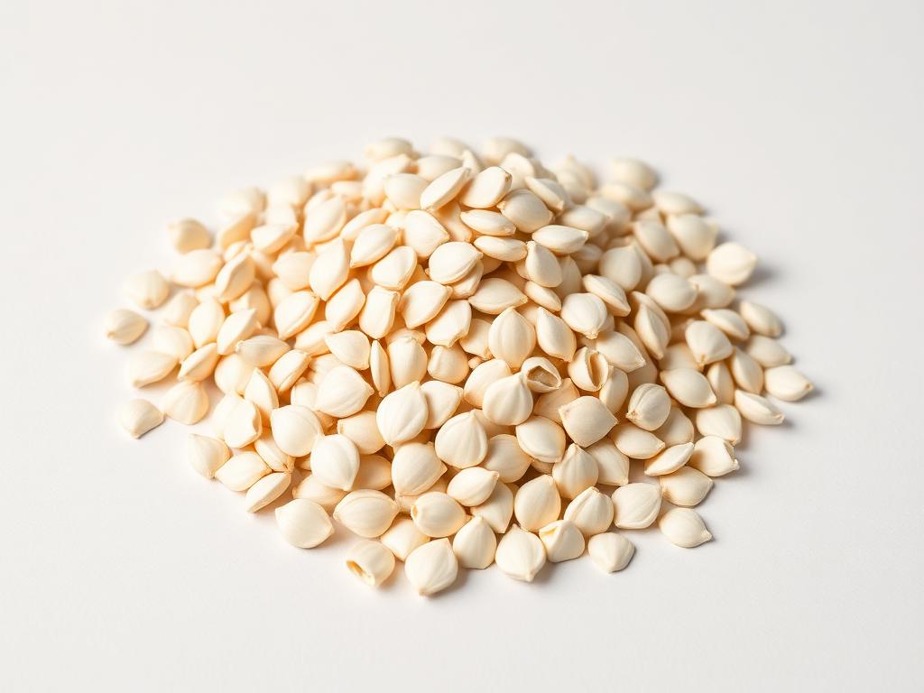 Safflower seed for sowing shown as a neutral studio product photograph of certified planting seed in bulk