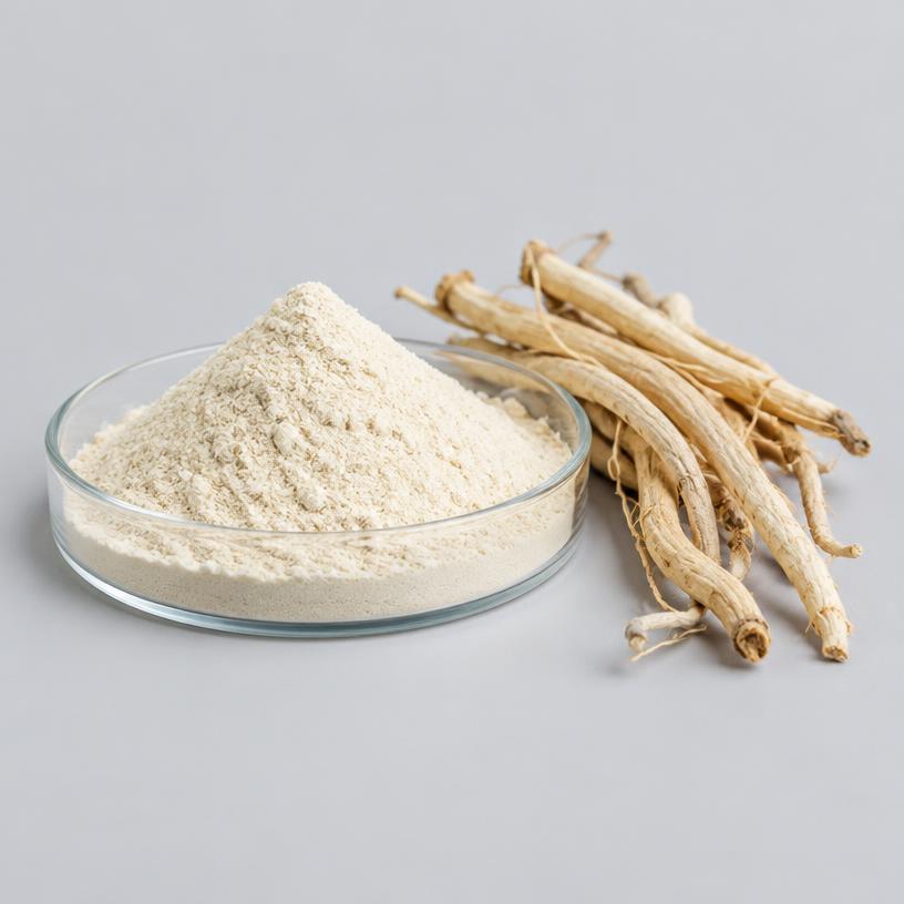Shatavari Extract — Supplement Grade — studio photograph of fine extract powder, presented as a B2B sourcing category illustration