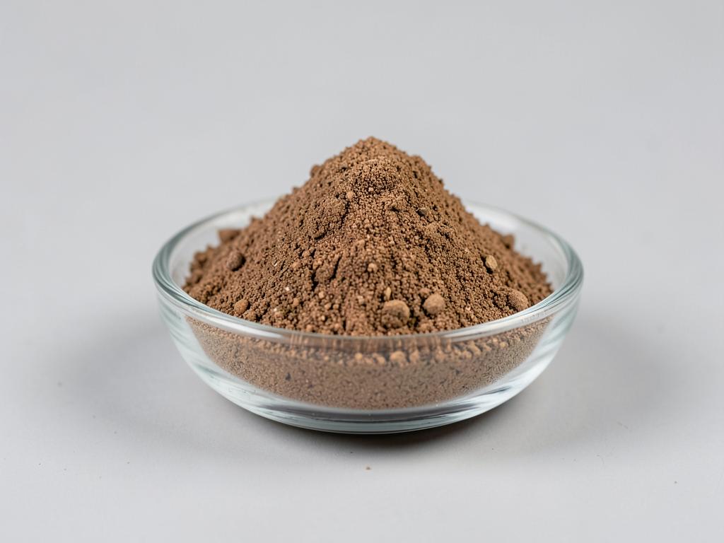 Shiitake Mushroom Powder shown as a fine dried mushroom powder in a shallow dish in a neutral studio photograph
