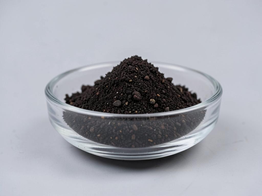 Shilajit Extract (Fulvic Acid) shown as a fine concentrated extract powder in a shallow dish in a neutral studio photograph