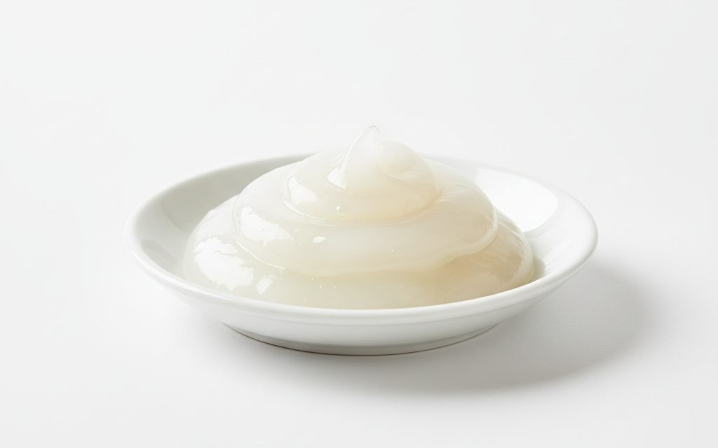 Grade confirmed at quotation — high-viscosity white to yellowish translucent paste with a characteristic soapy odor, exhibiting a thick, gel-like consistency at room temperature, studio product photograph