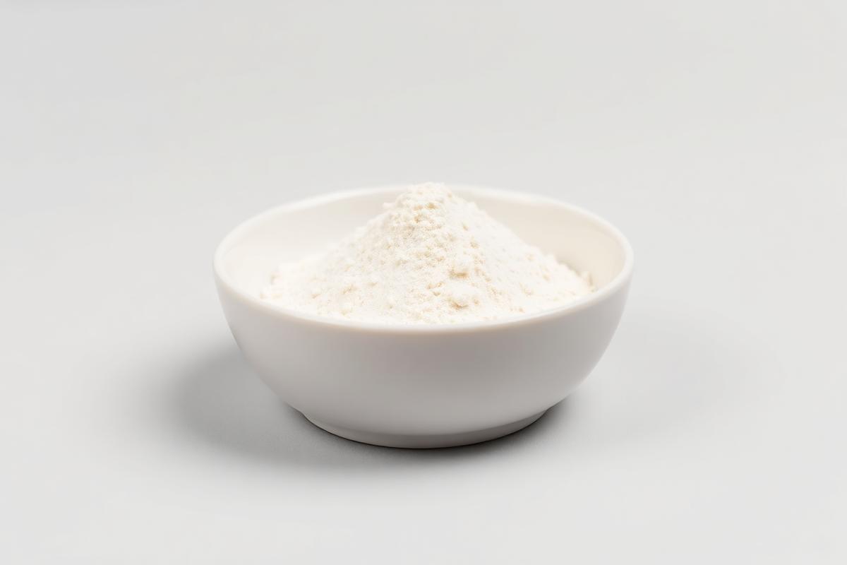 Pale cream sodium alginate powder in a plain dish — studio category illustration