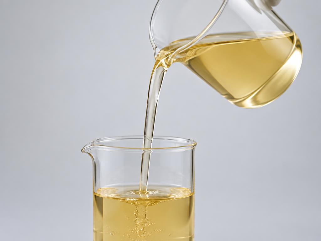 Sodium / Disodium Cocoyl Glutamate Blend — studio photograph of a clear pale amber amino acid surfactant liquid poured between glass beakers