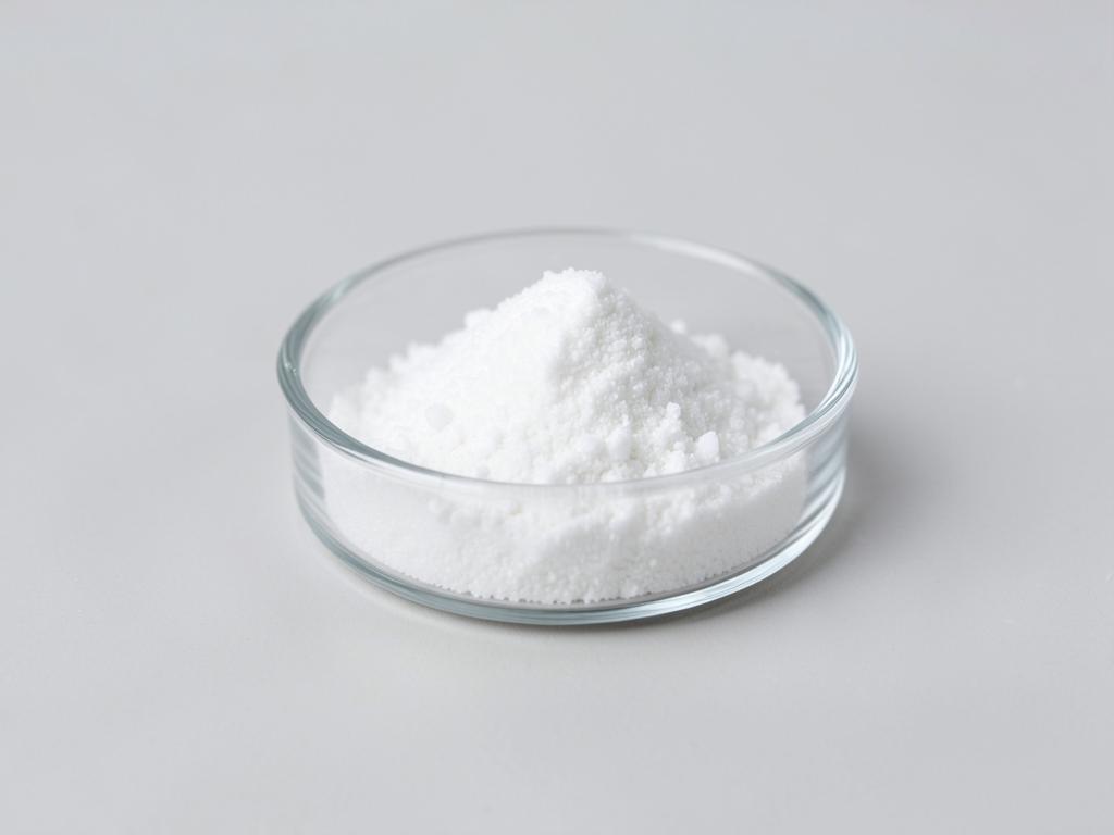 Sodium erythorbate shown as a white crystalline granular powder in a small dish in a neutral studio photograph