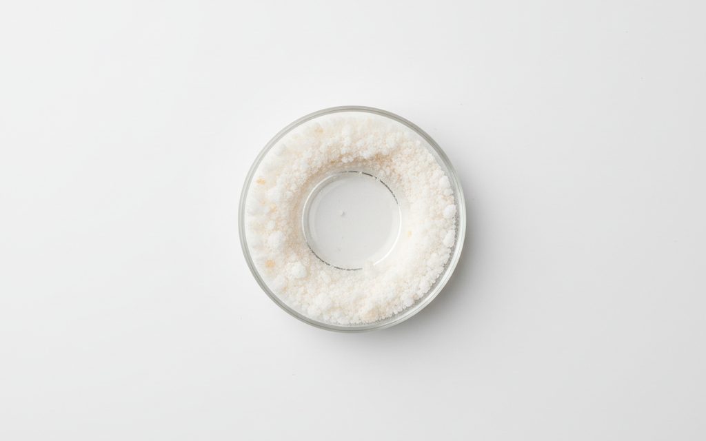 Sodium Gluconate — white to tan-colored crystalline granules or powder that is highly soluble, featuring a mild, non-corrosive chemical profile, studio product photograph