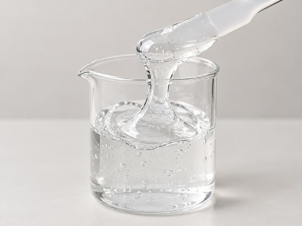 Clear cosmetic gel in a beaker — generic product illustration