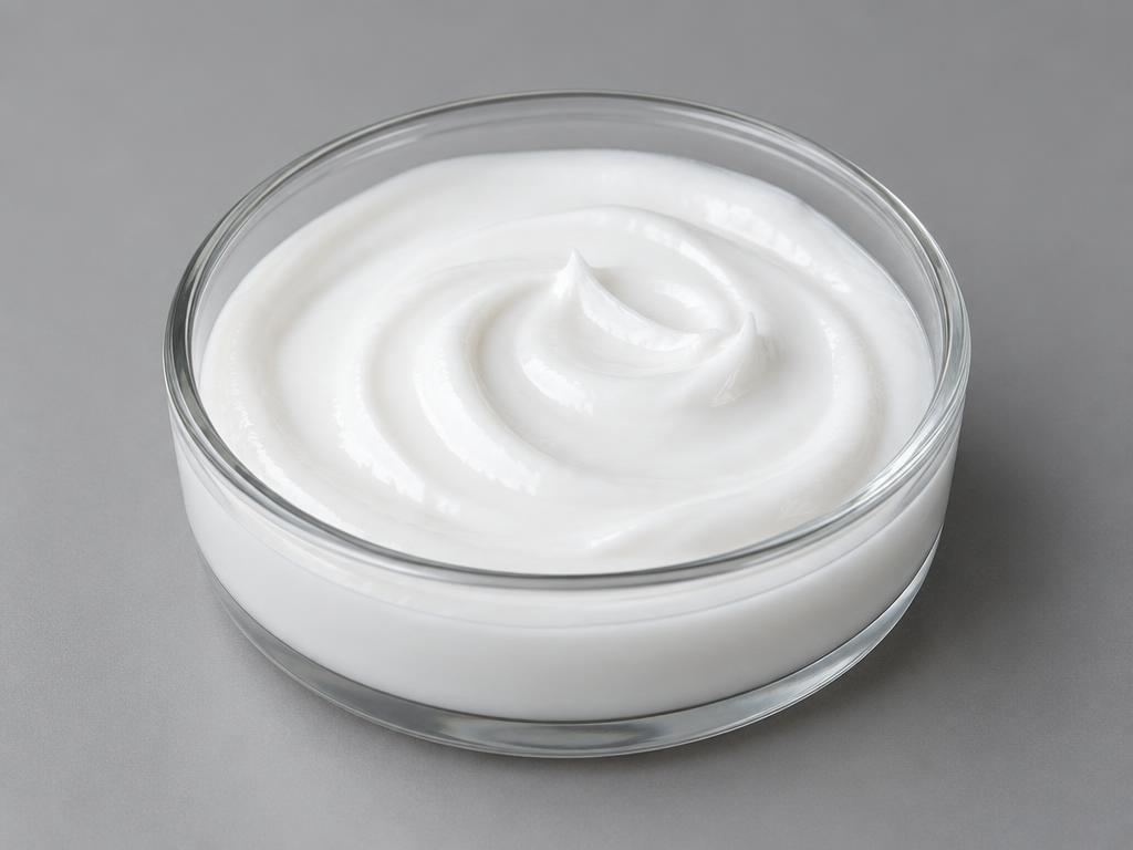 Sodium Laureth-13 Carboxylate — studio photograph of a soft white opaque surfactant paste swirled in a clear glass dish