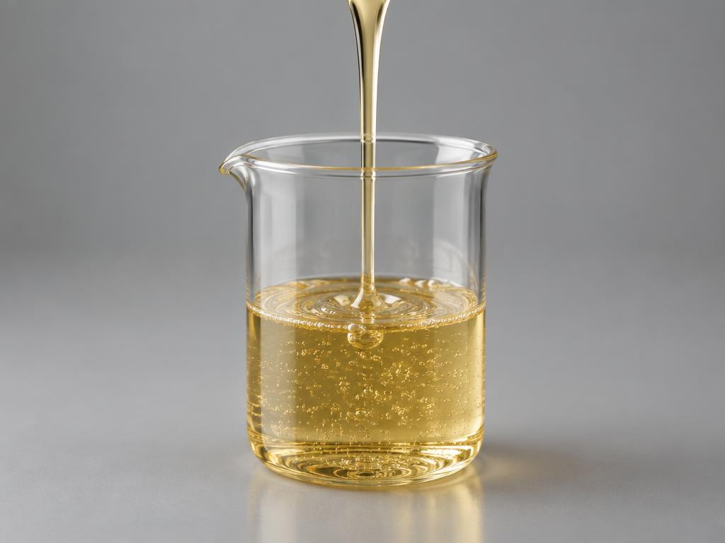 Sodium Laurylglucosides Hydroxypropylsulfonate — studio photograph of a clear pale gold surfactant liquid pouring into a glass beaker