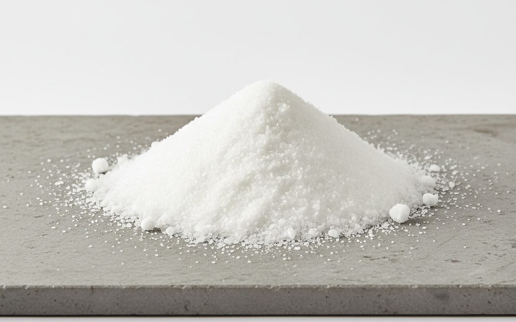 Grade confirmed at quotation — white, odorless, free-flowing crystalline powder or granules, often coated for stability and appearing similar to laundry detergent, studio product photograph