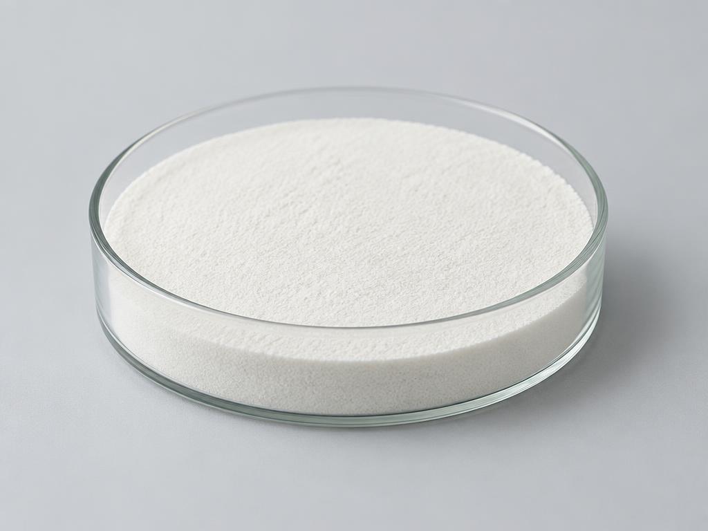 Sodium Stearoxy PG-Hydroxyethylcellulose Sulfonate — studio photograph of a fine off-white polymer powder levelled in a shallow glass dish